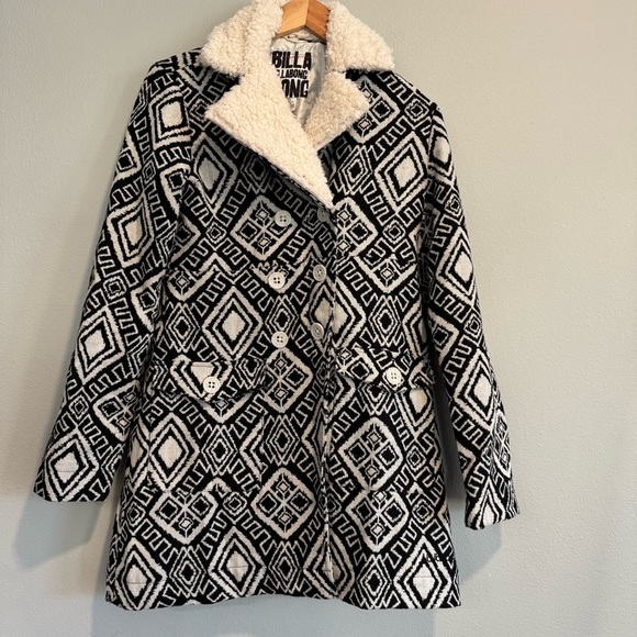 Billabong Geometric Black and White Coat Y2K Boho Hippie M - Picture 1 of 7